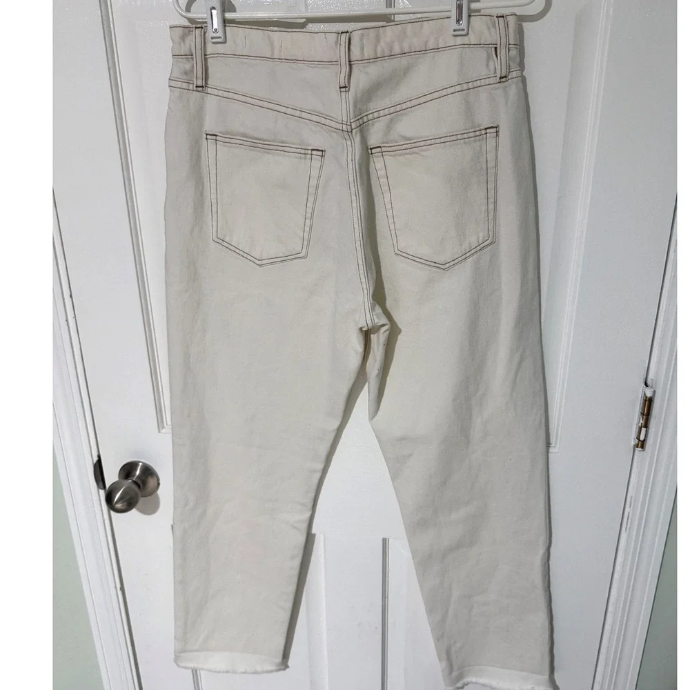 FRAME Le Mec Off White Contrast Stitch Raw Hem Straight Leg Jeans 29 - Picture 2 of 4